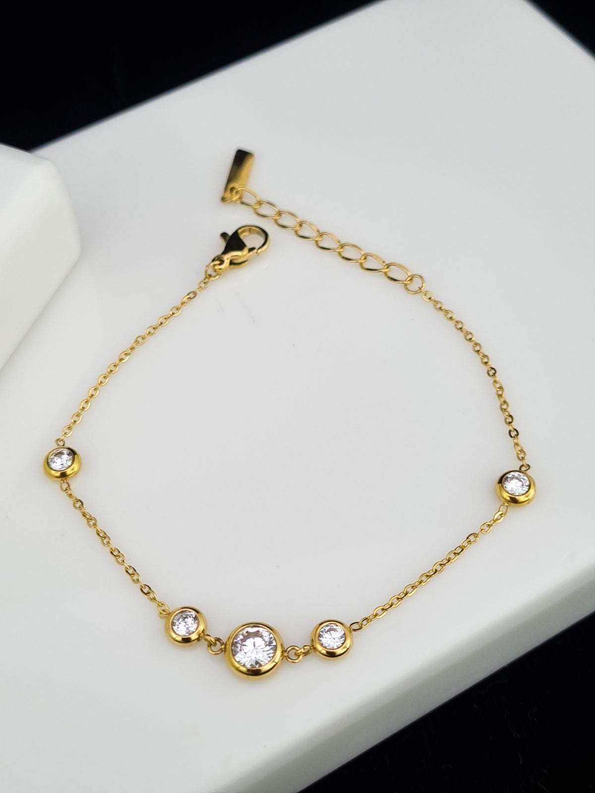 Five Bezel CZ Station Chain Bracelet