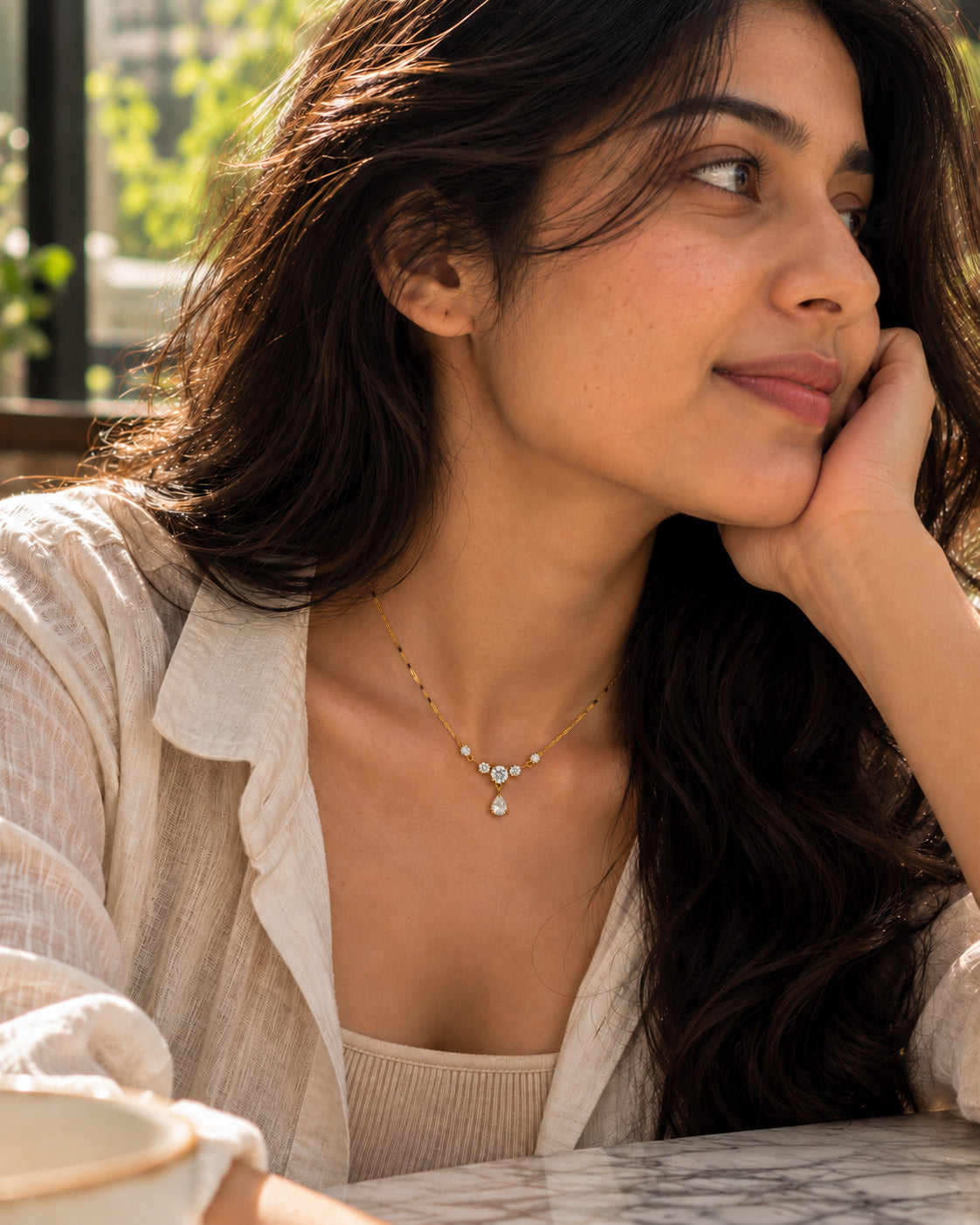 CZ Pear Drop Black Bead Mangalsutra