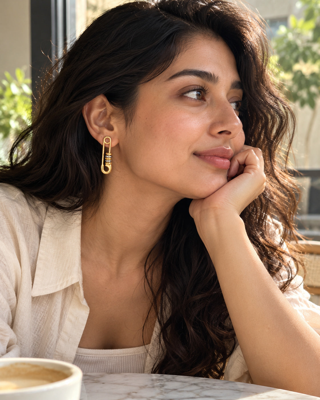 Safety Pin Two-Tone Drop Earrings