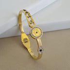 Hamsa & Evil Eye Crystal Bangle – Anti-Tarnish, 18K Gold Plated & Waterproof