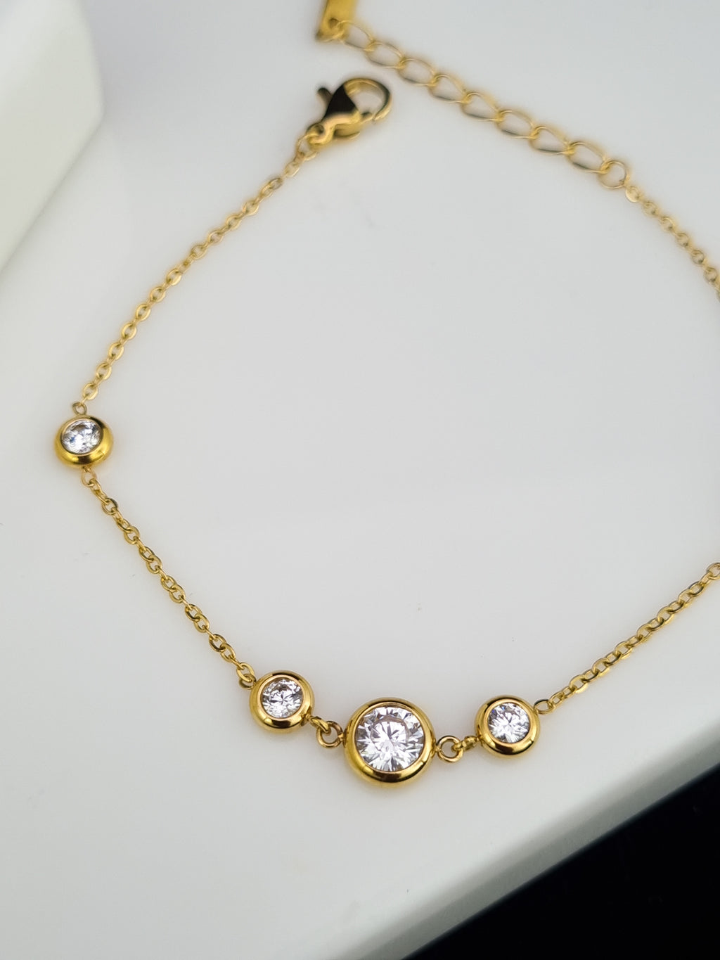 Five Bezel CZ Station Chain Bracelet