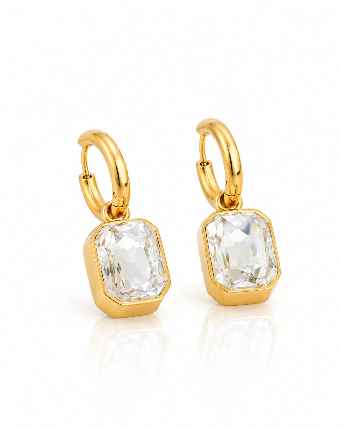Octagon CZ Bezel Huggie Charm Earrings