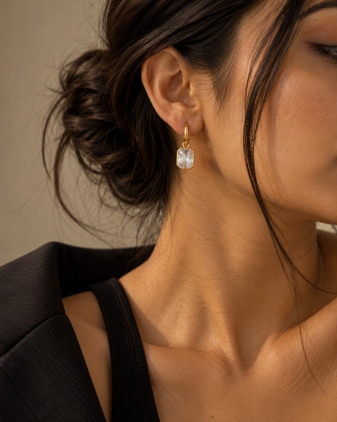 Octagon CZ Bezel Huggie Charm Earrings