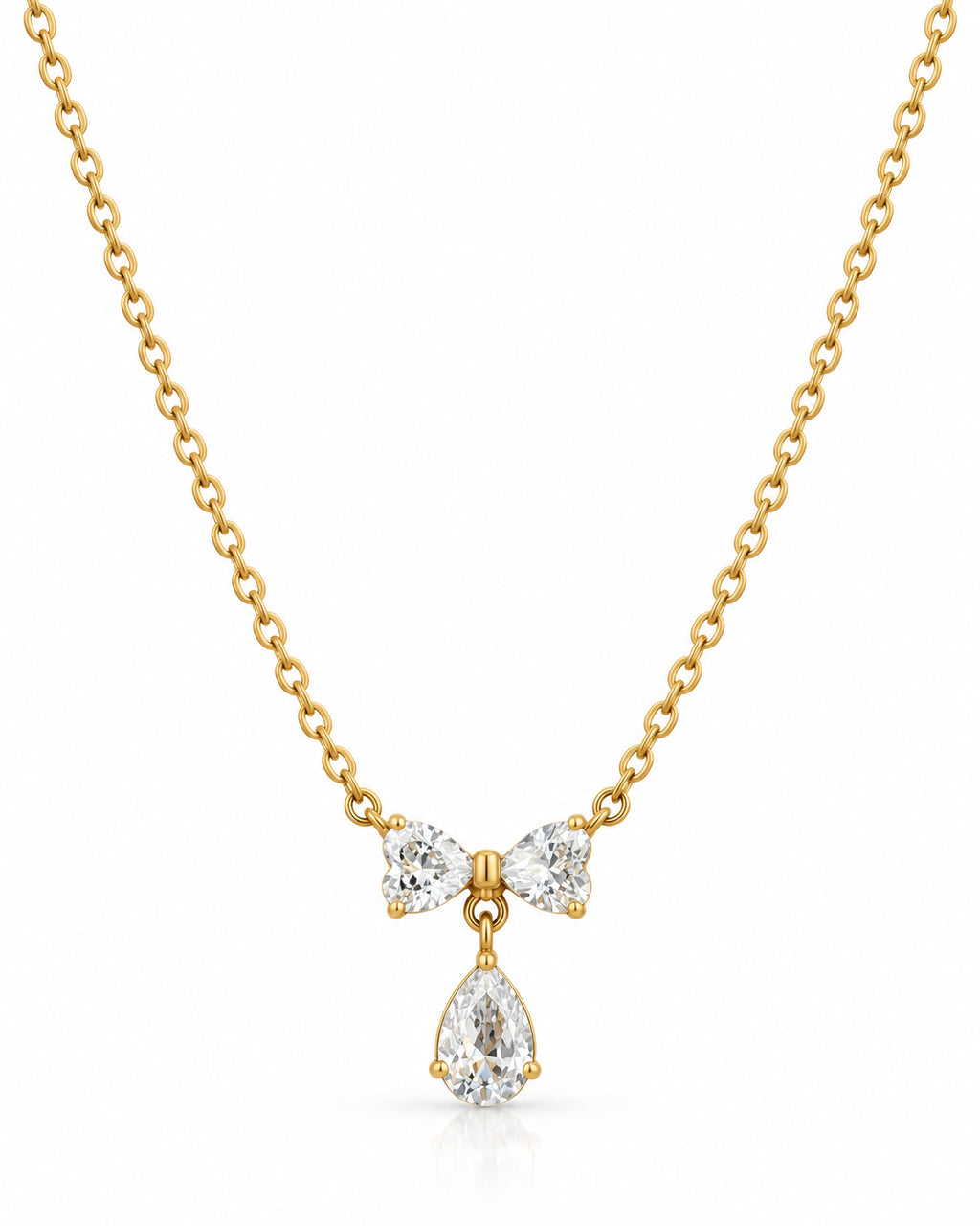 CZ Bow and Pear Drop Pendant Necklace