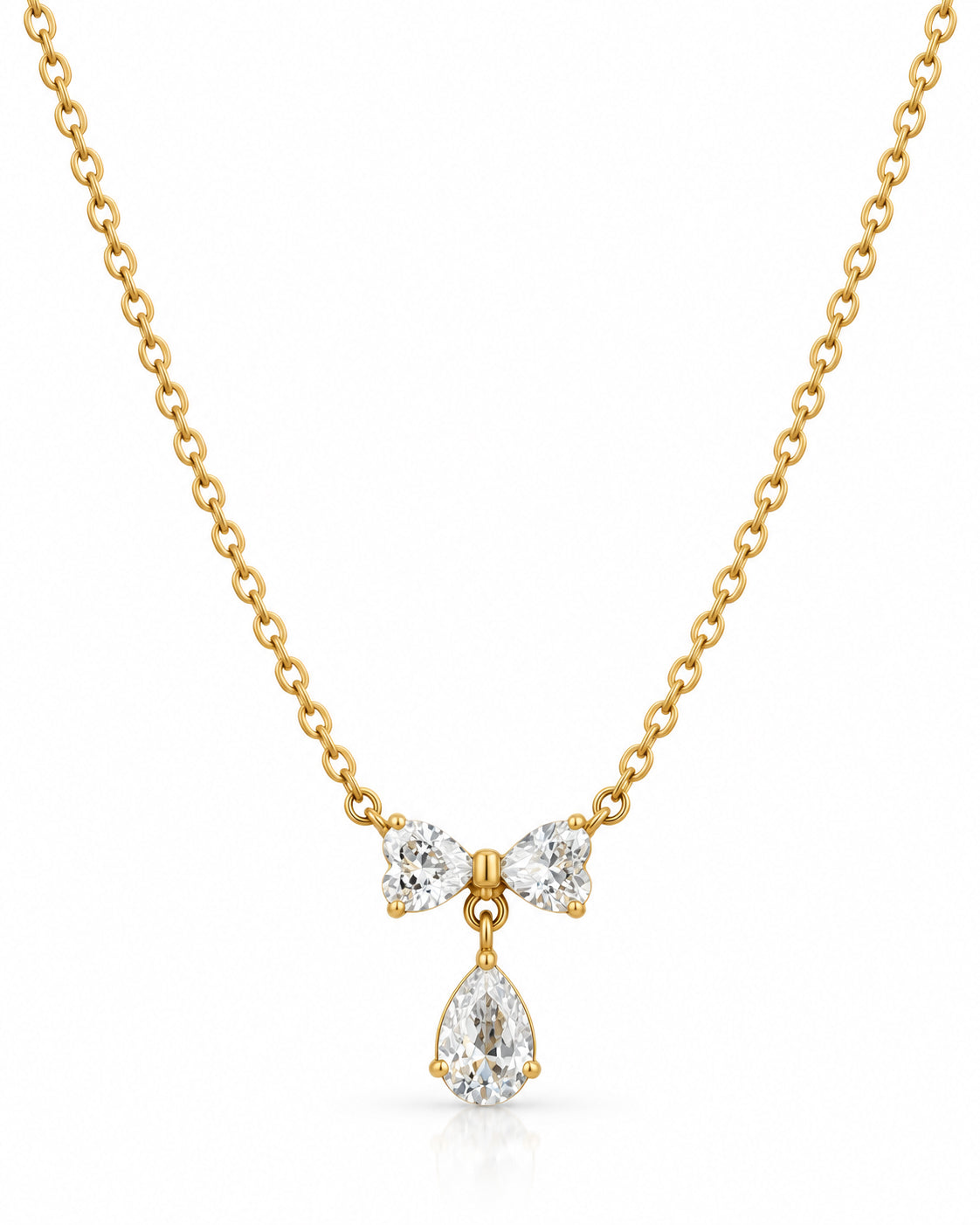 CZ Bow and Pear Drop Pendant Necklace