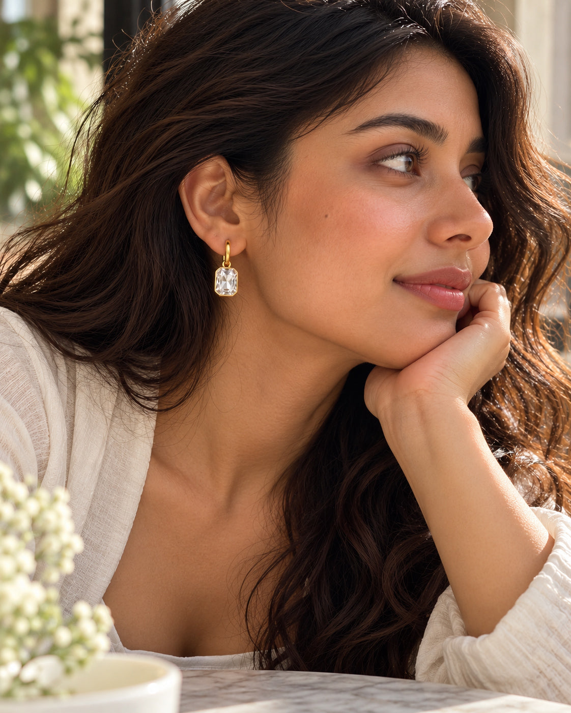 Octagon CZ Bezel Huggie Charm Earrings