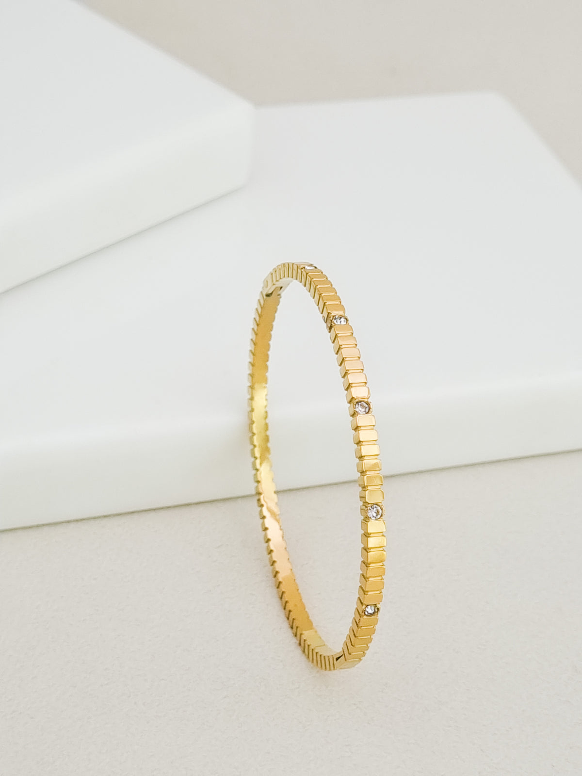 CZ Tile Row Side Lock Cuff Bracelet