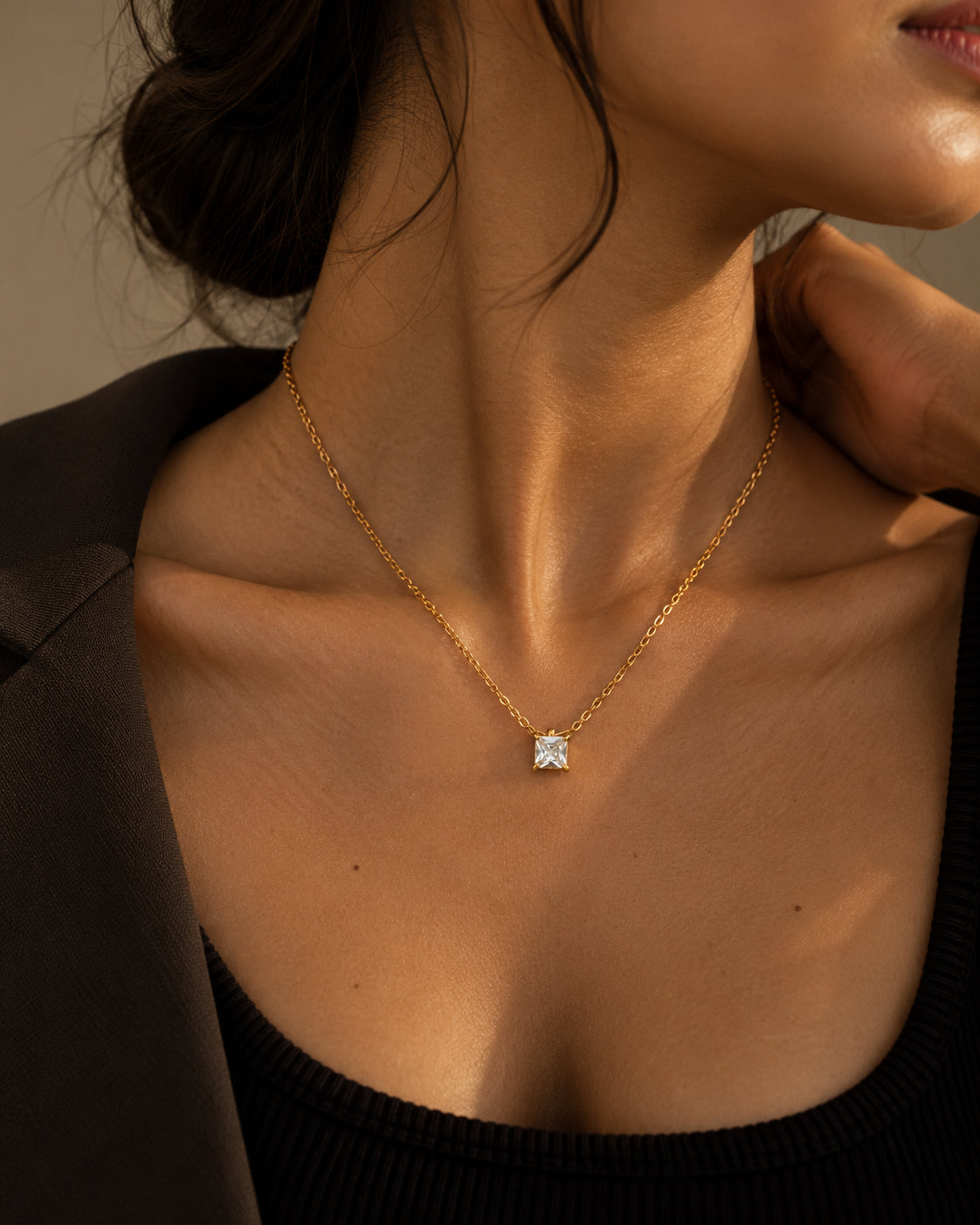 Square CZ Solitaire Necklace