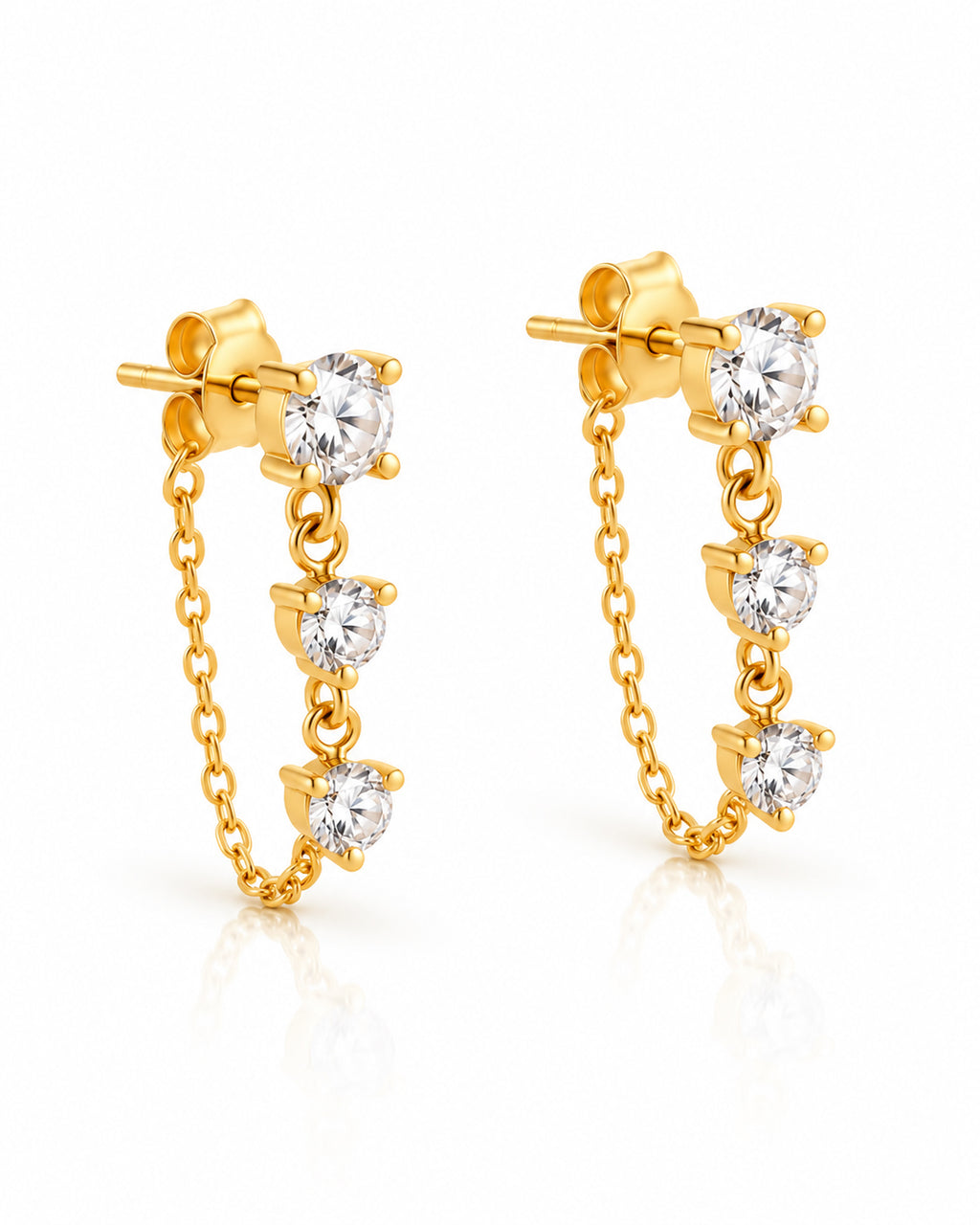 CZ Trio Chain Drop Stud Earrings
