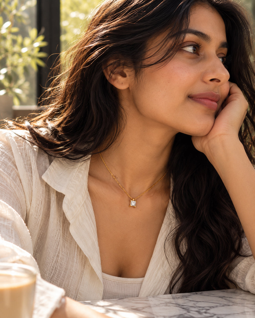 Square CZ Solitaire Necklace