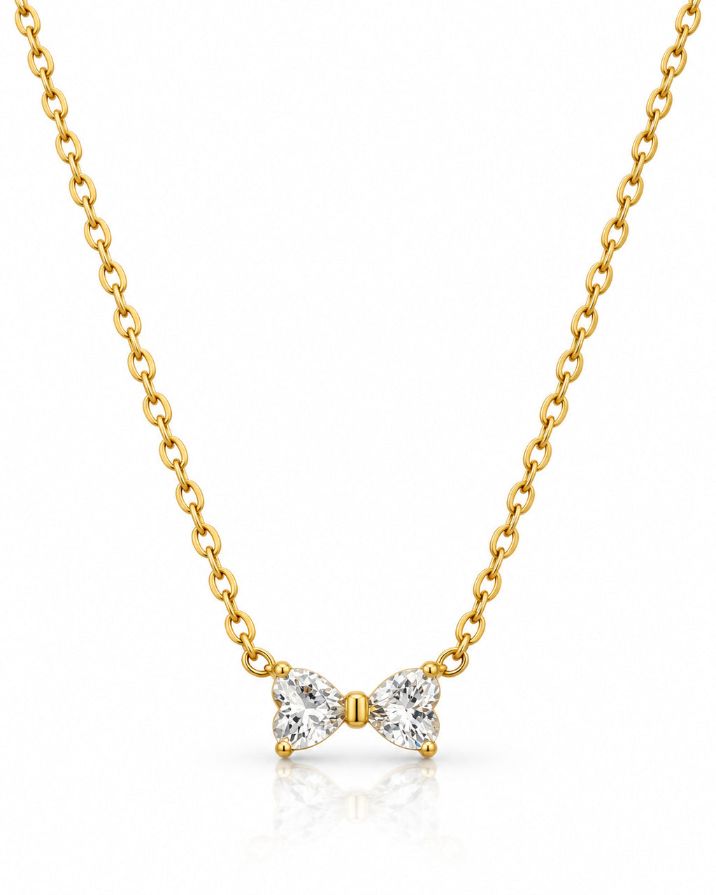 Twin CZ Heart Bow Pendant Necklace