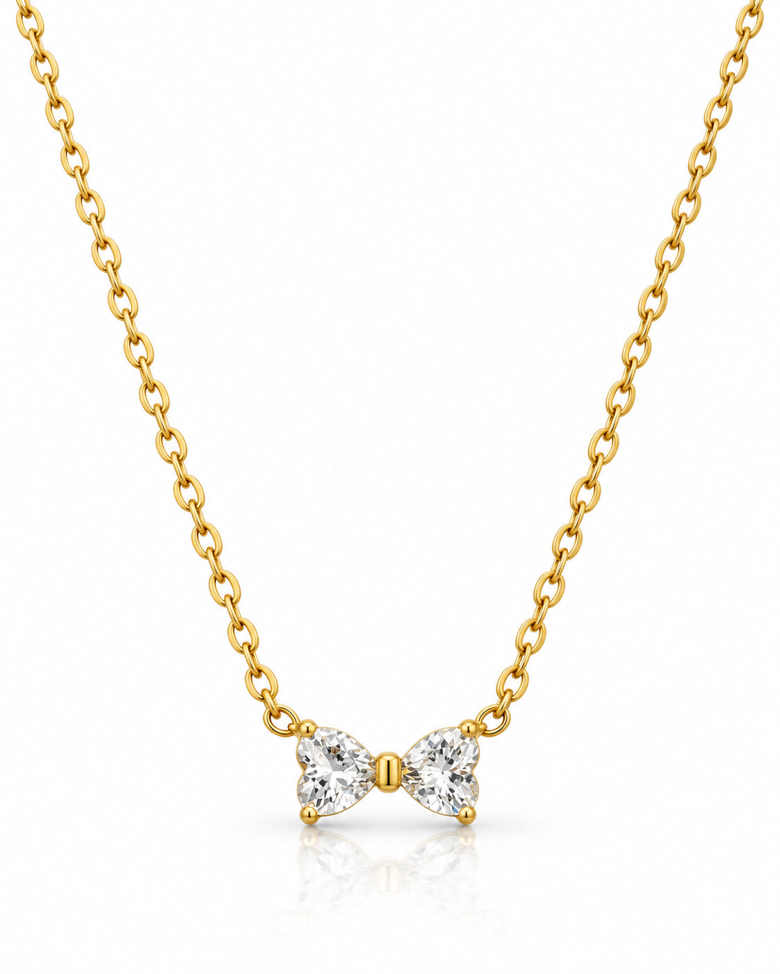 Twin CZ Heart Bow Pendant Necklace