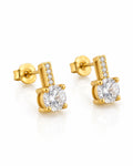 Pave Bar Round CZ Drop Stud Earrings