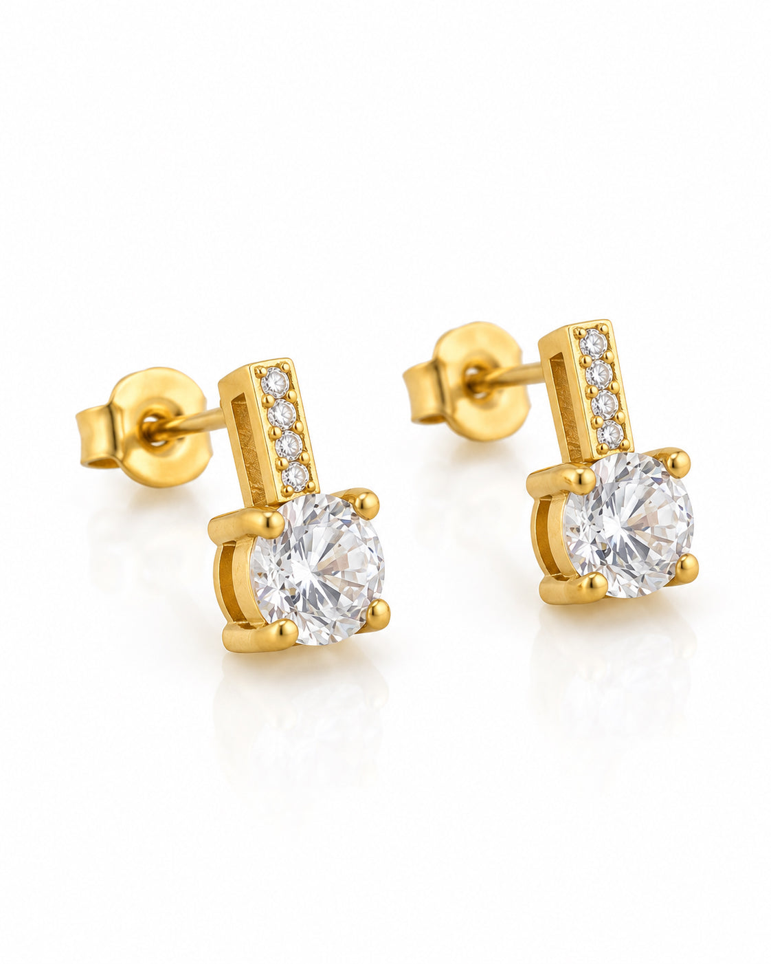 Pave Bar Round CZ Drop Stud Earrings