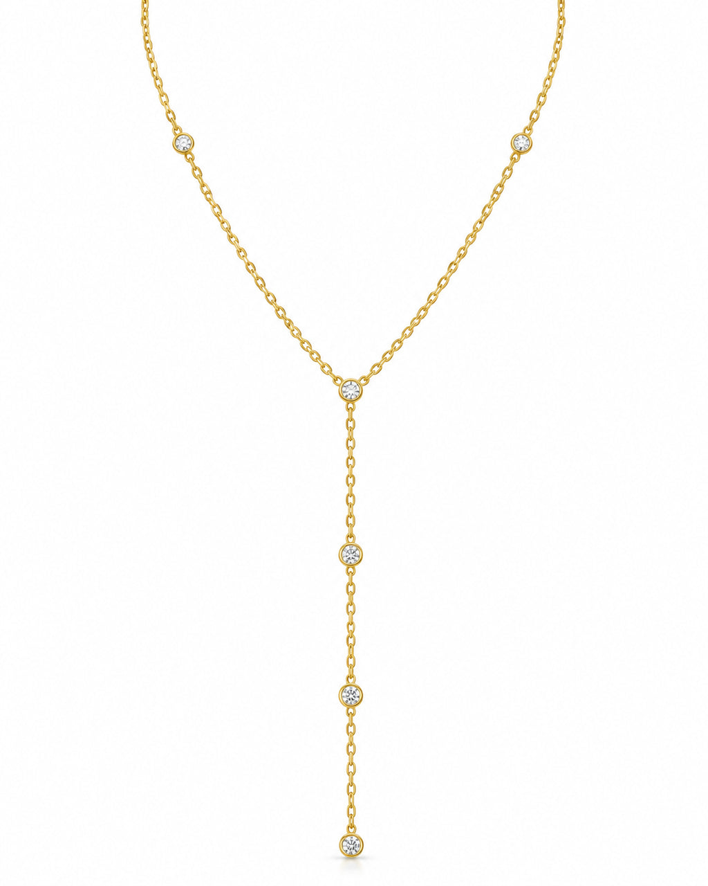 CZ Bezel Station Lariat Y-Necklace