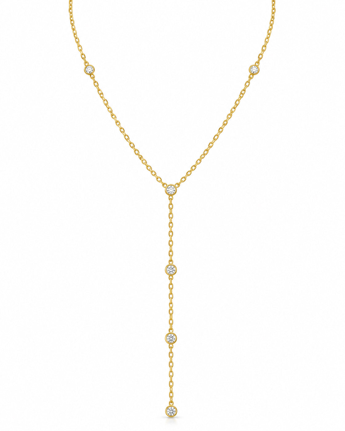 CZ Bezel Station Lariat Y-Necklace