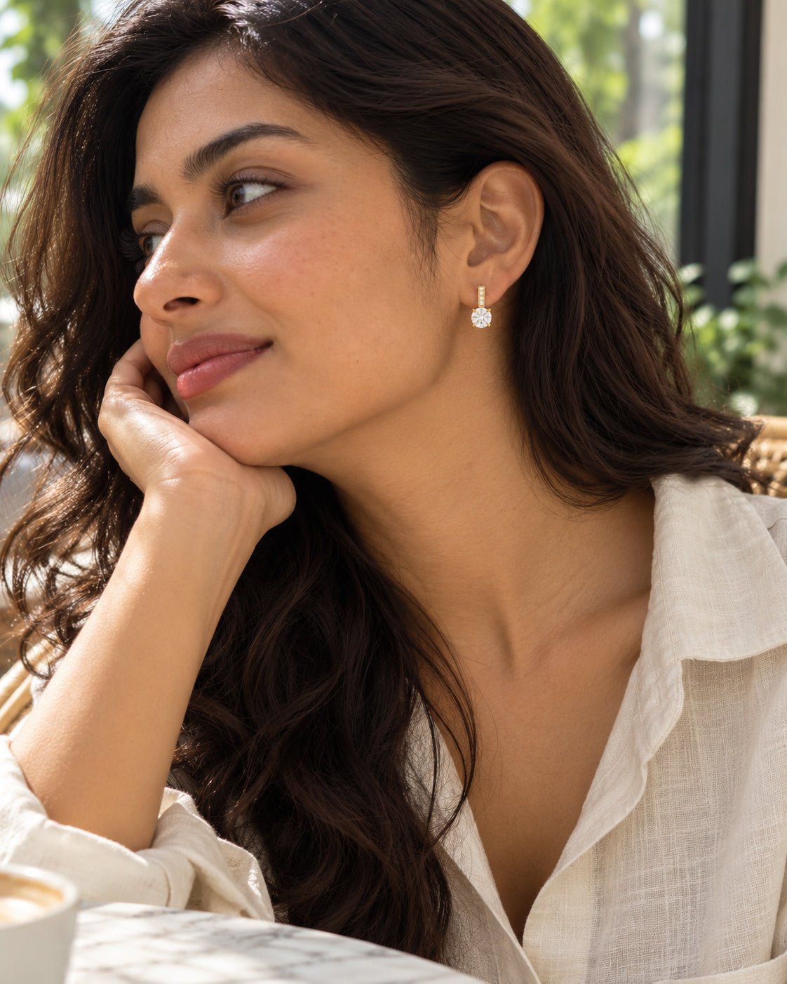 Pave Bar Round CZ Drop Stud Earrings