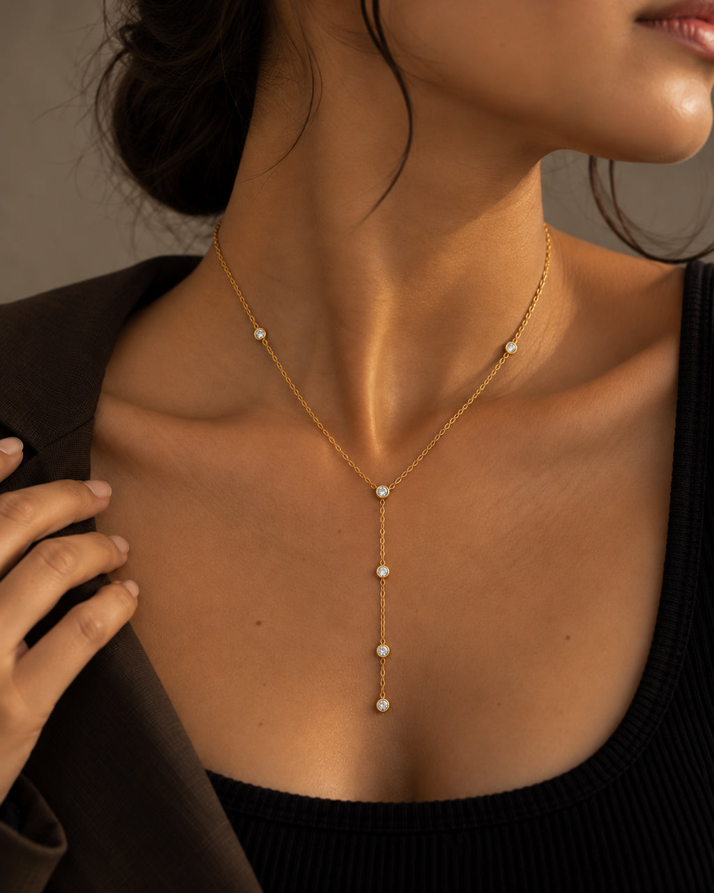 CZ Bezel Station Lariat Y-Necklace