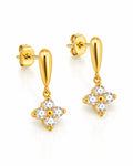 CZ Four-Petal Flower Drop Stud Earrings