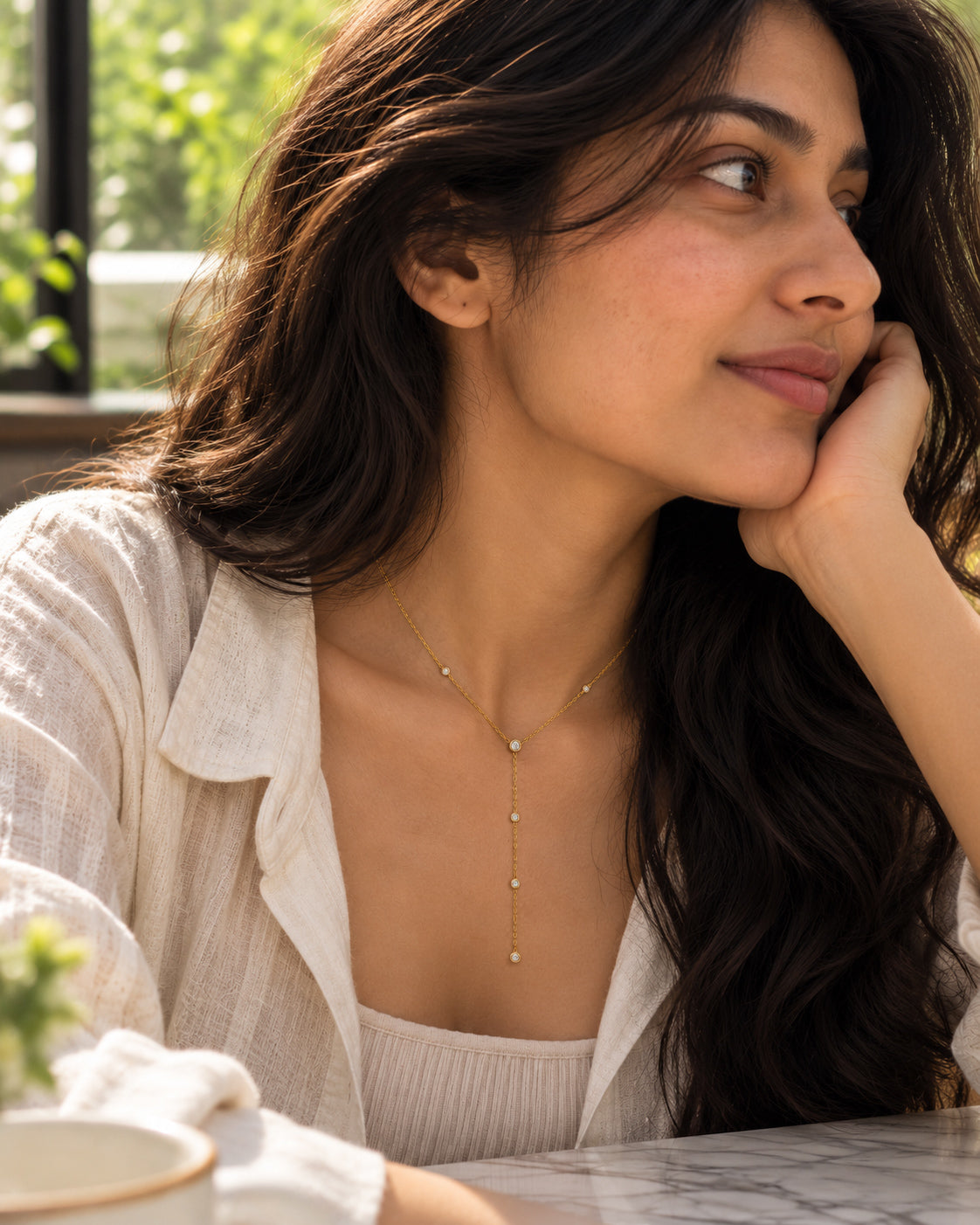 CZ Bezel Station Lariat Y-Necklace