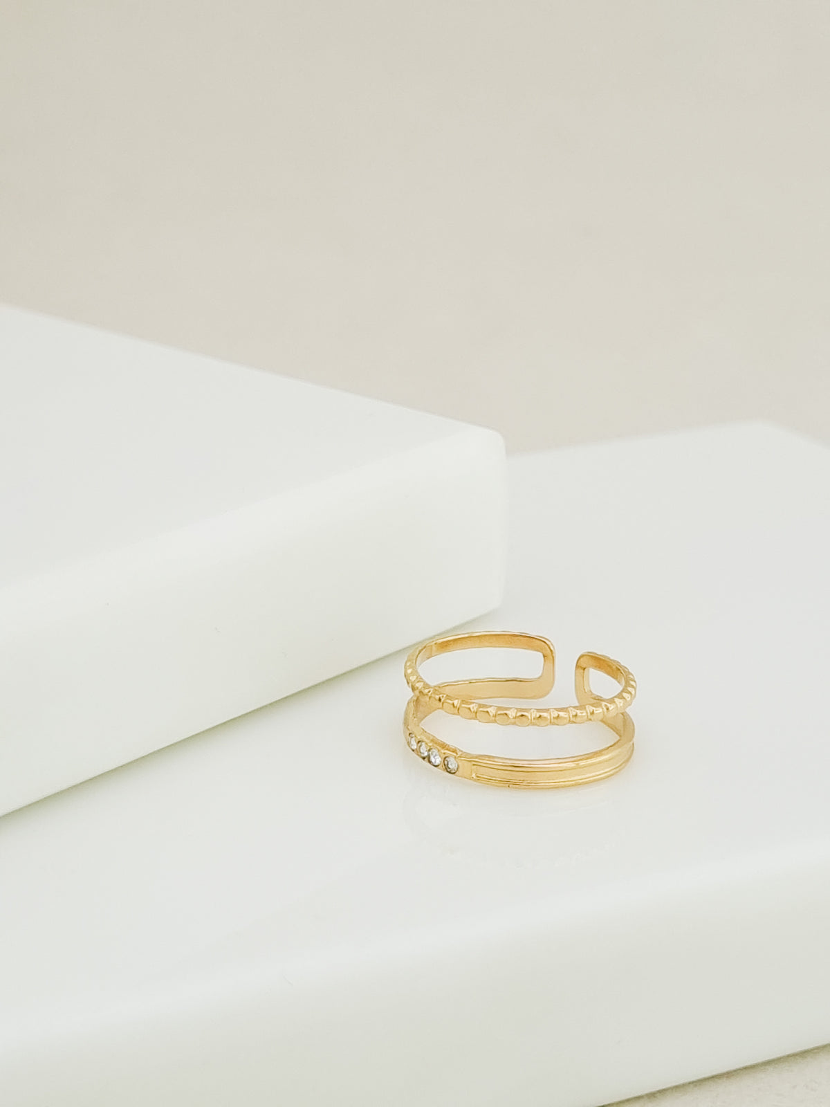 Trio CZ Beaded Double Band Ring