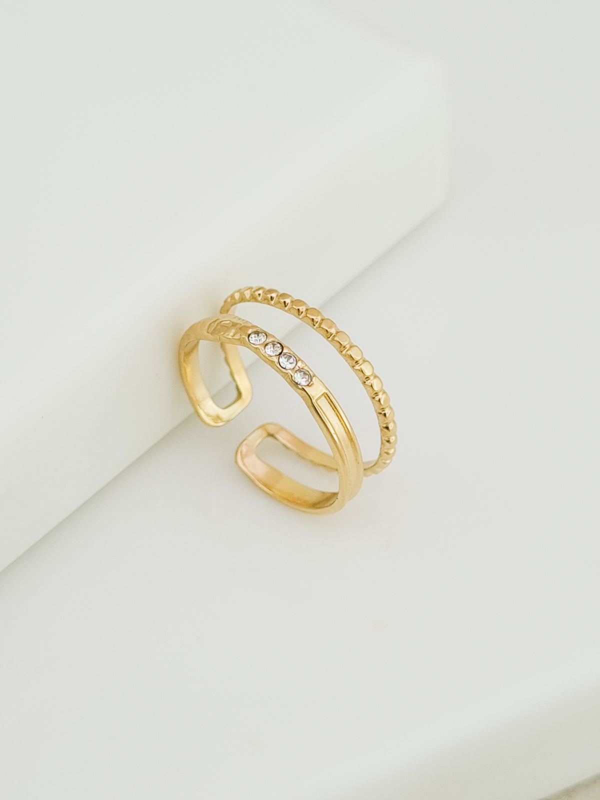 Trio CZ Beaded Double Band Ring