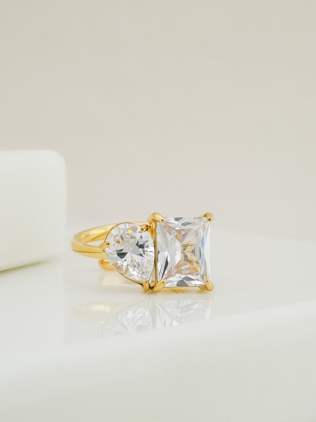 Toi et Moi CZ Princess and Pear Ring