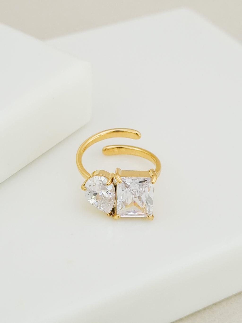 Toi et Moi CZ Princess and Pear Ring