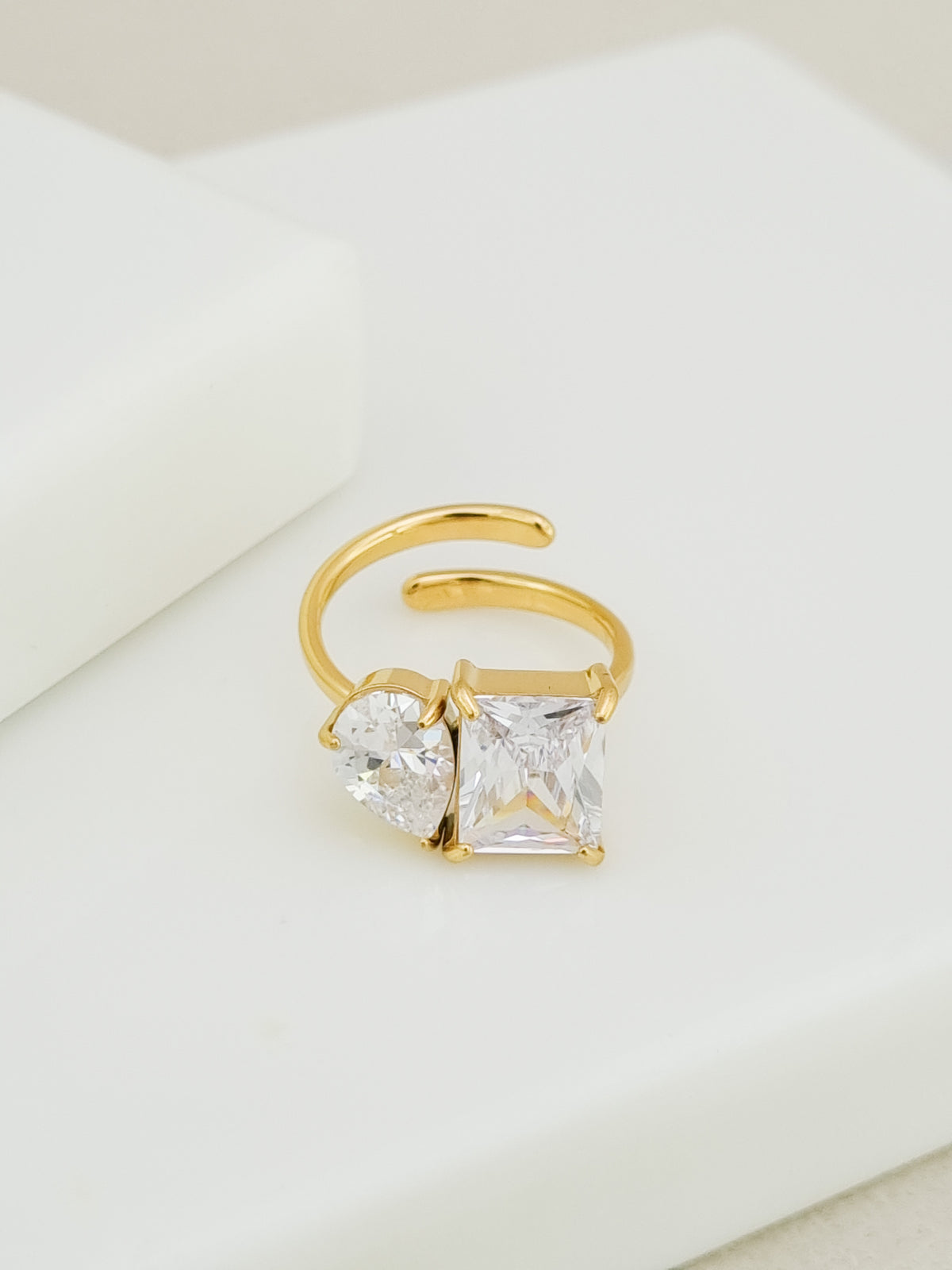 Toi et Moi CZ Princess and Pear Ring