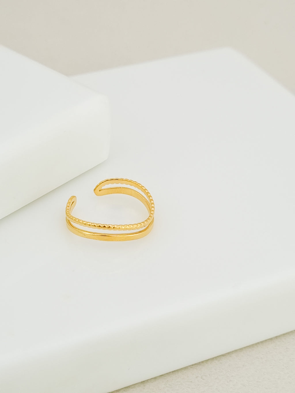 Smooth and Beaded Double Band Ring