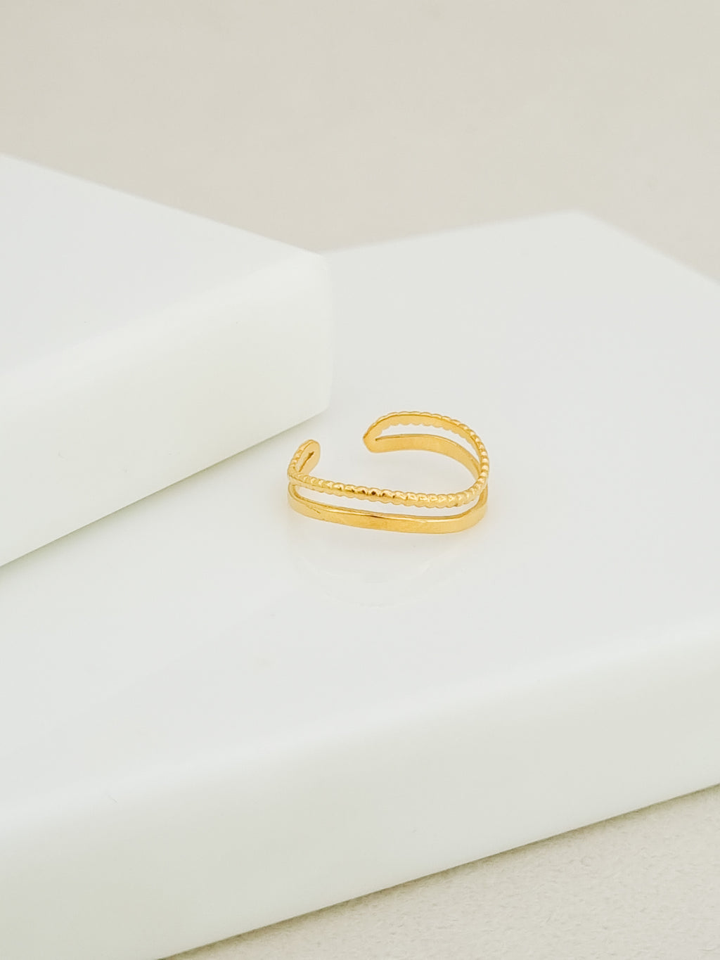Smooth and Beaded Double Band Ring