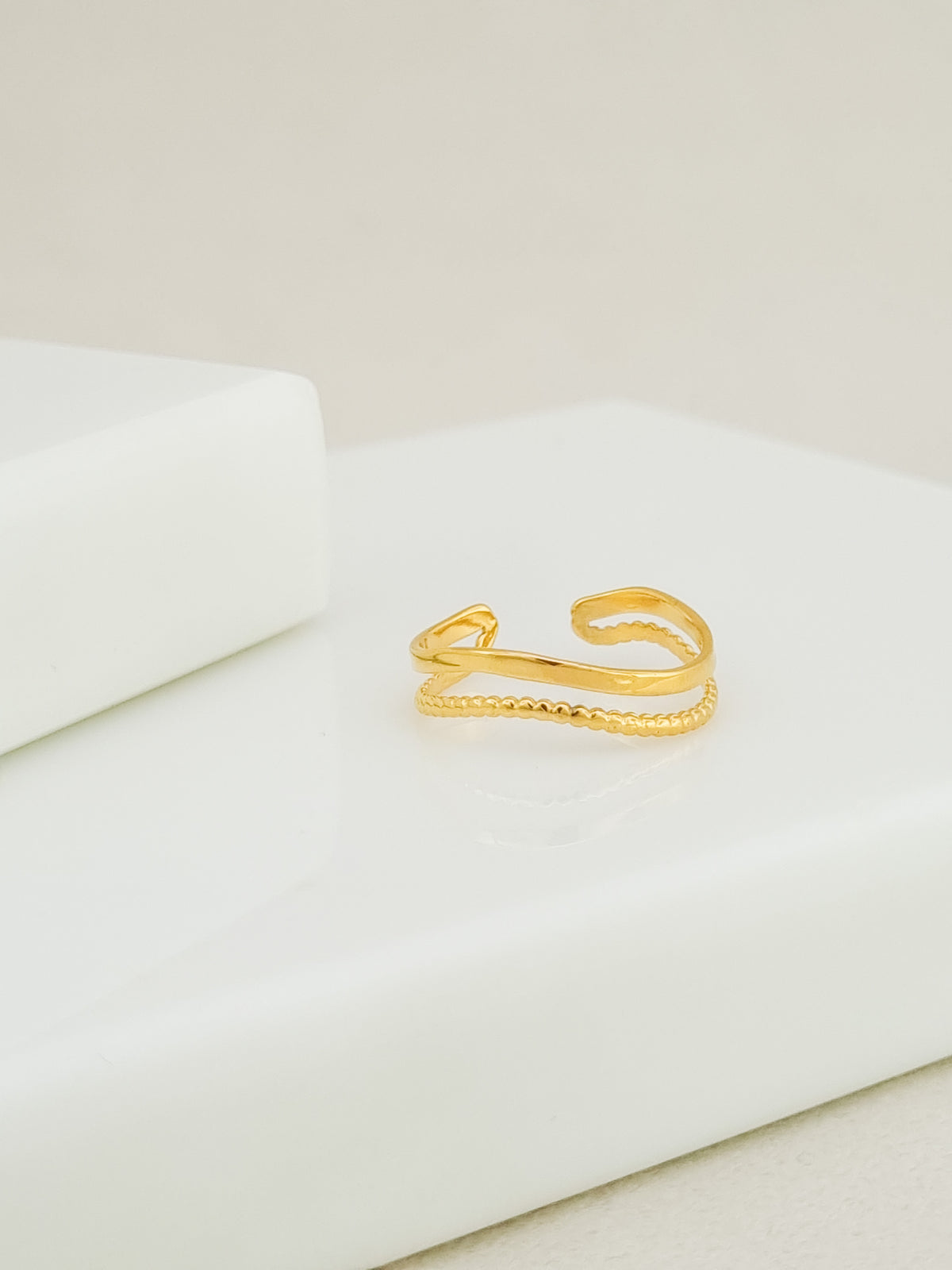 Smooth and Beaded Double Band Ring