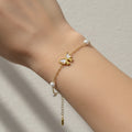 Mother of pearl bow bracelet, waterproof gold pearl jewelry, 18K gold plated bow bracelet, anti-tarnish dainty jewelry, Treshire pearl collection.