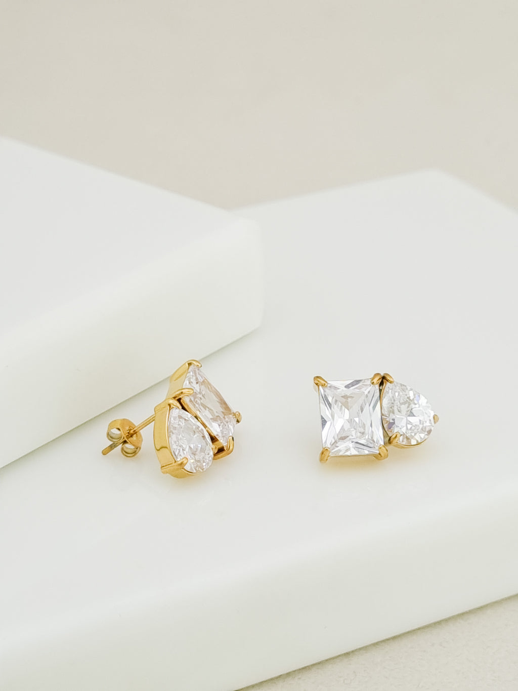 Toi et Moi CZ Princess and Round Studs