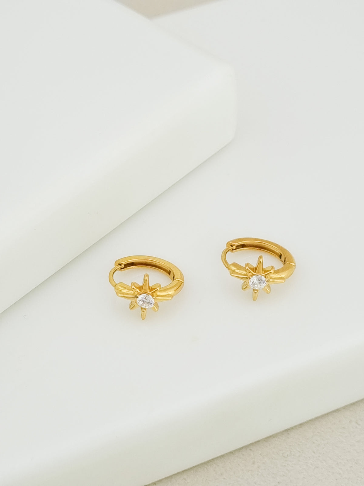 North Star CZ Huggie Hoop Earrings