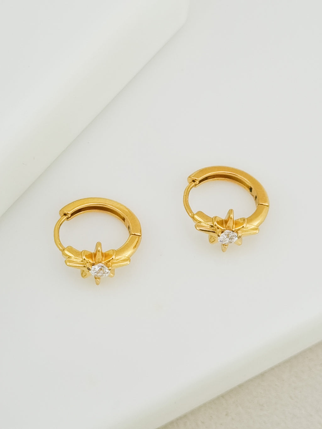 North Star CZ Huggie Hoop Earrings