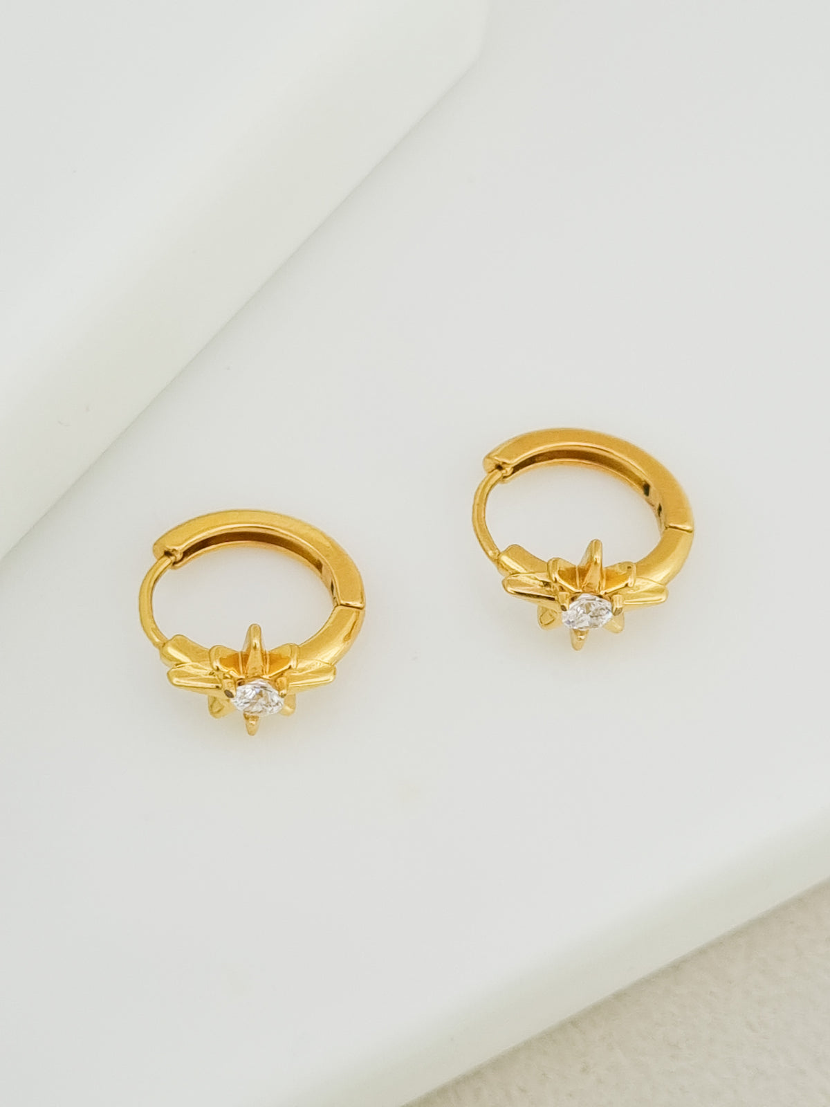 North Star CZ Huggie Hoop Earrings