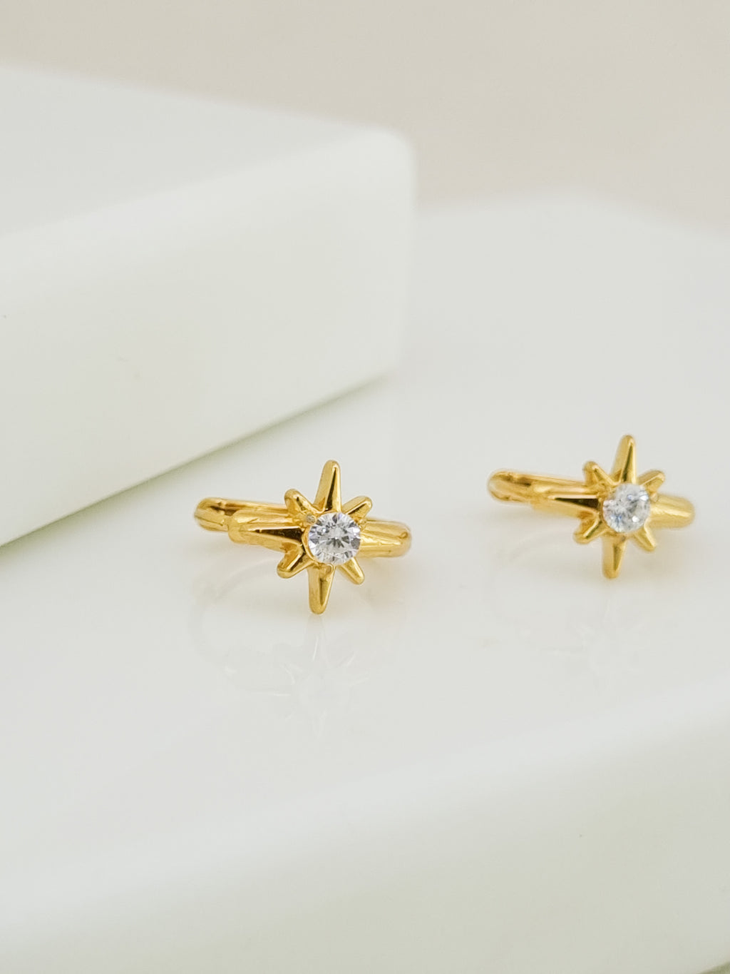 North Star CZ Huggie Hoop Earrings