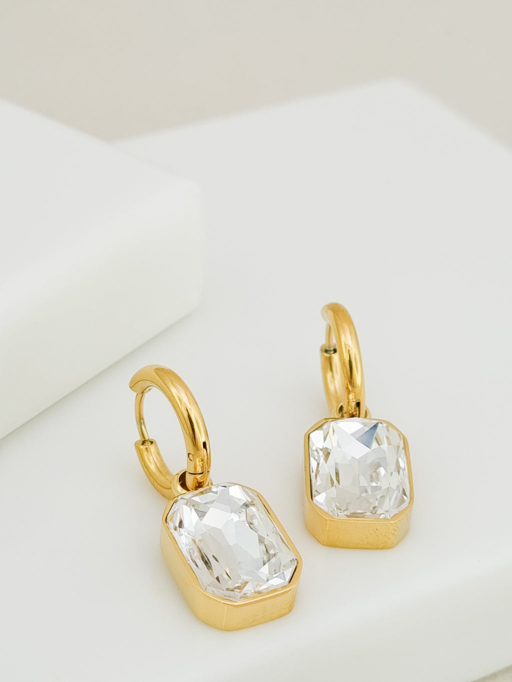 Octagon CZ Bezel Huggie Charm Earrings