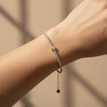 Gold tennis bracelet, 18K gold plated crystal jewelry, waterproof solitaire bracelet, anti-tarnish bezel-set jewelry, Treshire Stellar collection.