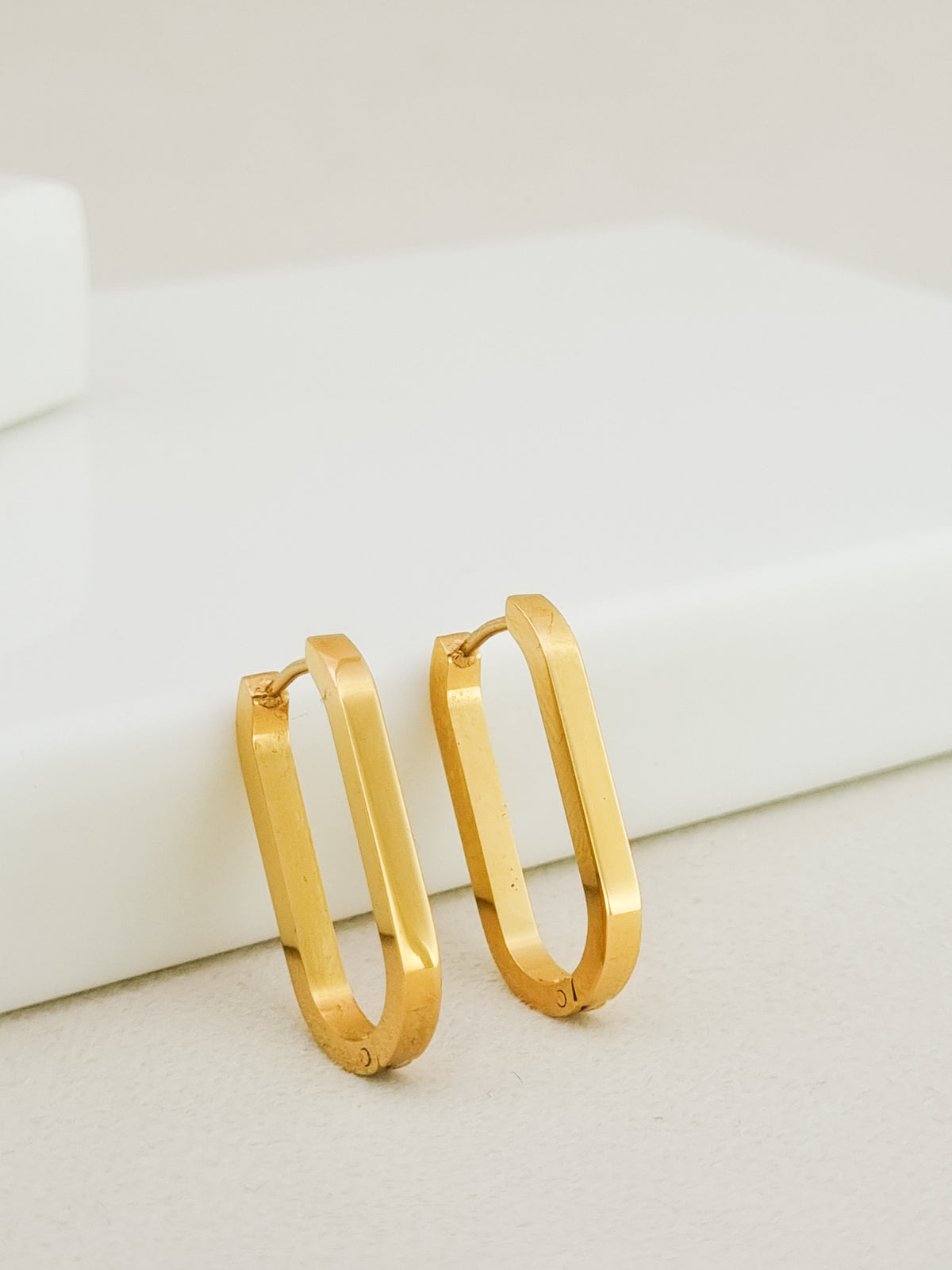 Flat Edge Oblong Hoop Earrings