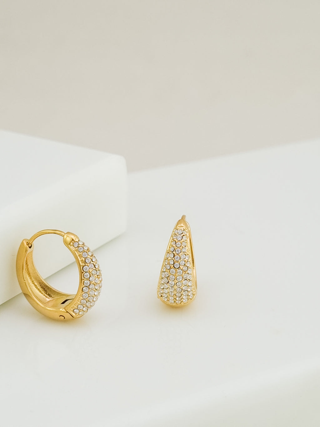 Pave CZ Teardrop Huggie Hoop Earrings