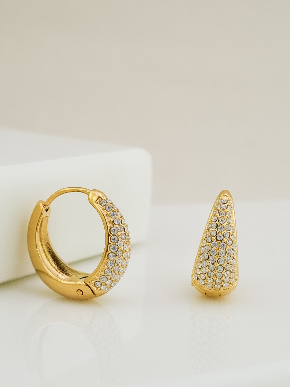 Pave CZ Teardrop Huggie Hoop Earrings