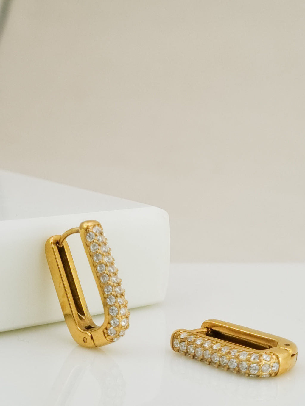 Pave CZ Rectangular Hoop Earrings