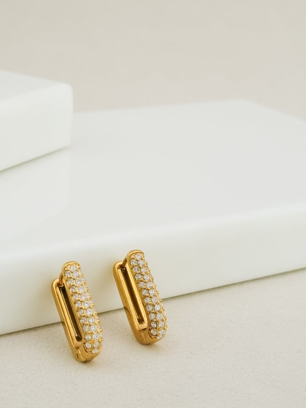 Pave CZ Rectangular Hoop Earrings