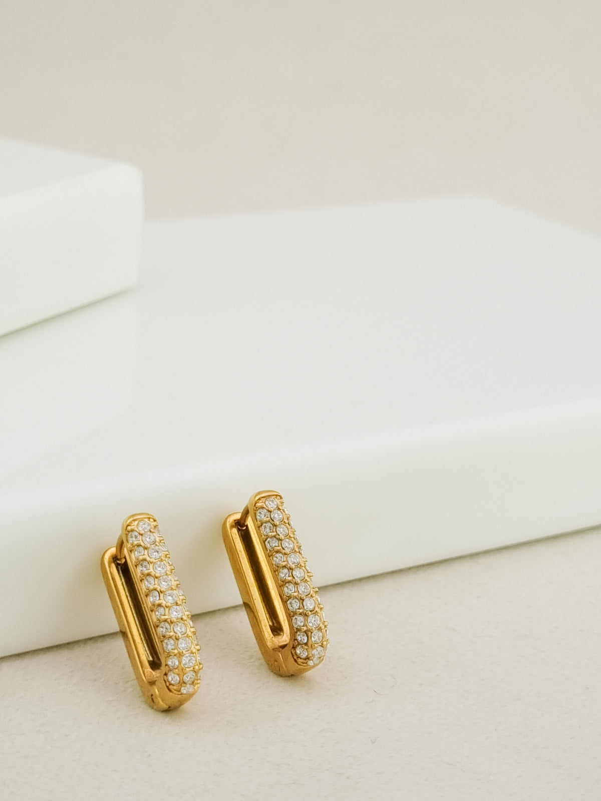 Pave CZ Rectangular Hoop Earrings