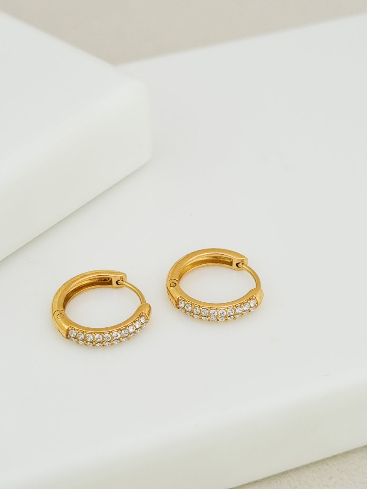 Double Row Pave CZ Huggie Hoop Earrings