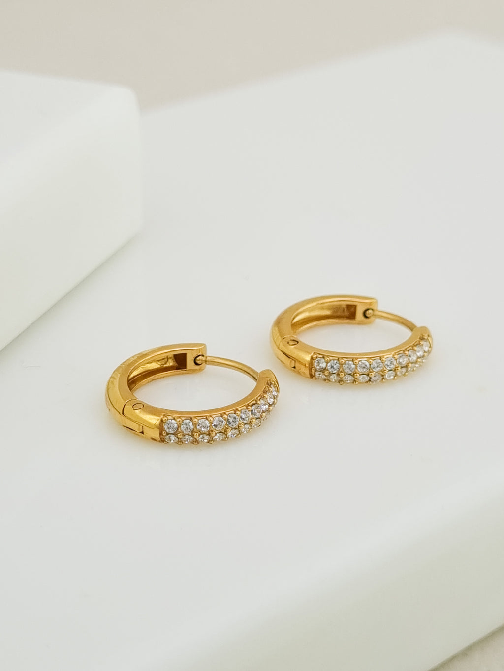 Double Row Pave CZ Huggie Hoop Earrings
