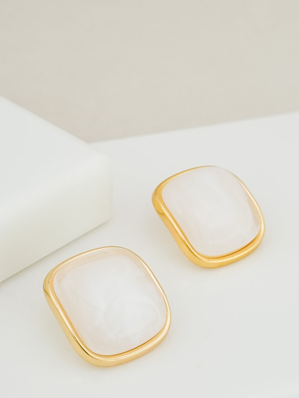 Cognac Resin Cushion Statement Stud Earrings