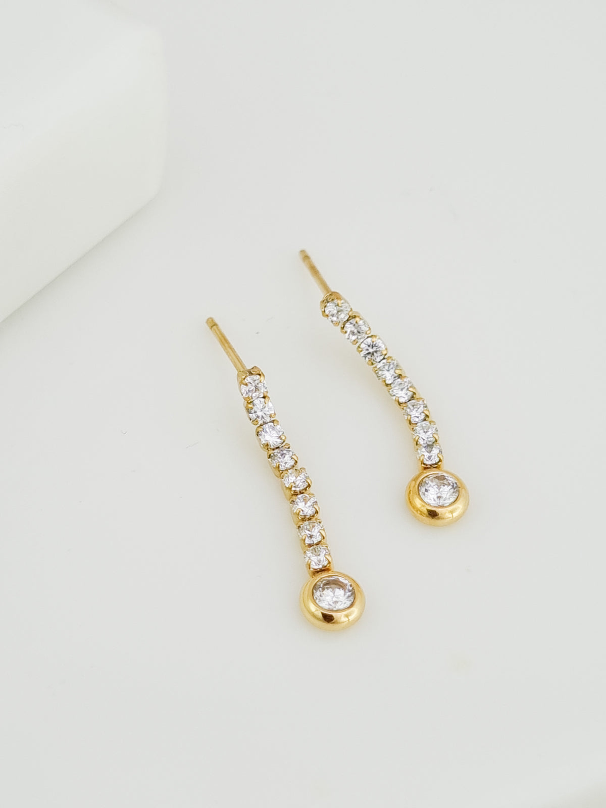 Tennis Bar Bezel Drop Stud Earrings